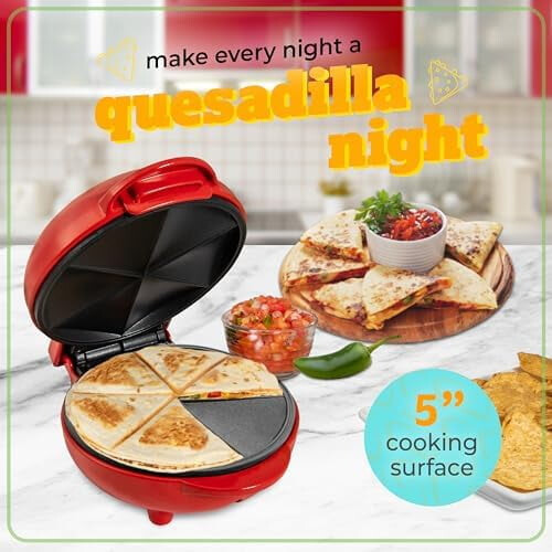 Máquina de Quesadillas Taco Tuesday – Compatível com tortilhas de 5,5 polegadas ou tortilhas de rua, superfície com 6 compartimentos, 1