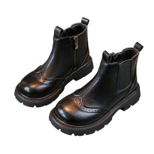 Toddler Boots,Girls British Style Short Boots Fall Winter Leather Soft Sole Ankle Boots,Girl Boots,7-8 Years,Black