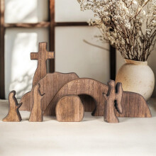 Opruiming! Houten paastafereel met leeg graf - Decoratie voor de wederopstanding, tafeldecoratie en eiervulling (compatibel met paassnoep)