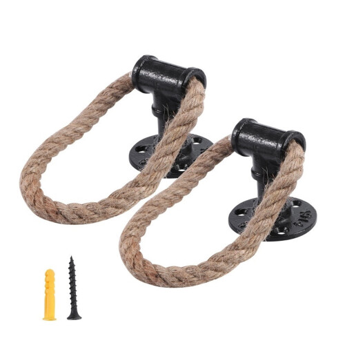 Retro Hemp Rope Cabinet Handles Black 2 pcs