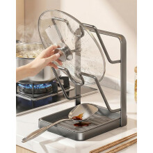 Range-couvercles de casseroles – Organisateur de couvercles robuste en acier au carbone avec bac récupérateur de graisse amovible et