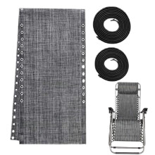 Ensemble de remplacement de tissu pour chaise de patio (43 x 160 cm) + 2 cordes courtes (119 cm) et 2 cordes longues (218 cm), gris
