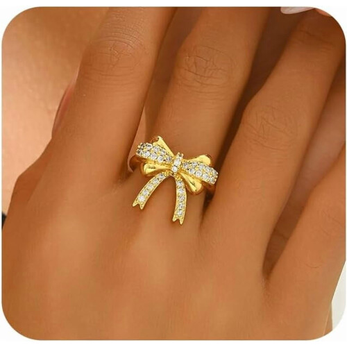 Γυναικεία επιχρυσωμένα δαχτυλίδια με φιόγκο, στοιβαζόμενα, κομψά ρυθμιζόμενα