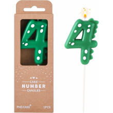 2.76 Inch Green Dinosaur 4 Number Birthday Candles, Dinosaur Number Candles, Party Celebration