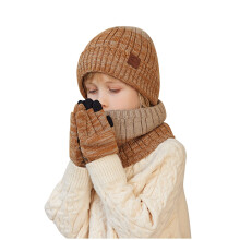 3Pcs Winter Knitted Beanie Hat and Neck Scarf Set with Gloves for Boys Girls Age 1-11 Years