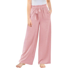 Girl Pants - Teen Girls Linen Pants Lightweight Summer Loose Fit Elastic Waist Casual Playwear - Girls Clothes,Color:02 Pink,Size:7-8 Years