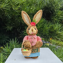 35 cm sisal konijntjes met wortel en ei, lente- en boerderijstijl paasdecoratie voor op tafel – past bij je interieur