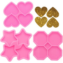 stuks ster-/hart-/achthoekige harsvormen met 4 holtes, 1,7 inch siliconen mal voor doe-het-zelf sieraden en bakken, compatibel met epoxyhars