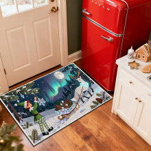 Tapis de porte brodé 3D de Noël – Absorbant, antidérapant et anti-salissures ; convient à une utilisation à la maison, à l’entrée, à la