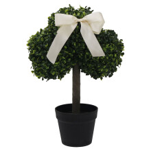 1 st konstgjord buxbom med blad, topiaryträd, 50 cm högt, dekoration för St. Patricks dag med rosett och kruka – Dekoration för