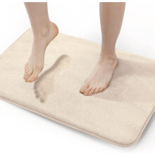 Tapis de bain extra épais en mousse à mémoire de forme 51 x 81 cm beige – Antidérapant, absorbant, moelleux et lavable en machine