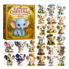 Calendrier de l'Avent Éléphants 2025, 24 jours de surprises sur le thème des éléphants, décorations de compte à rebours de Noël pour les