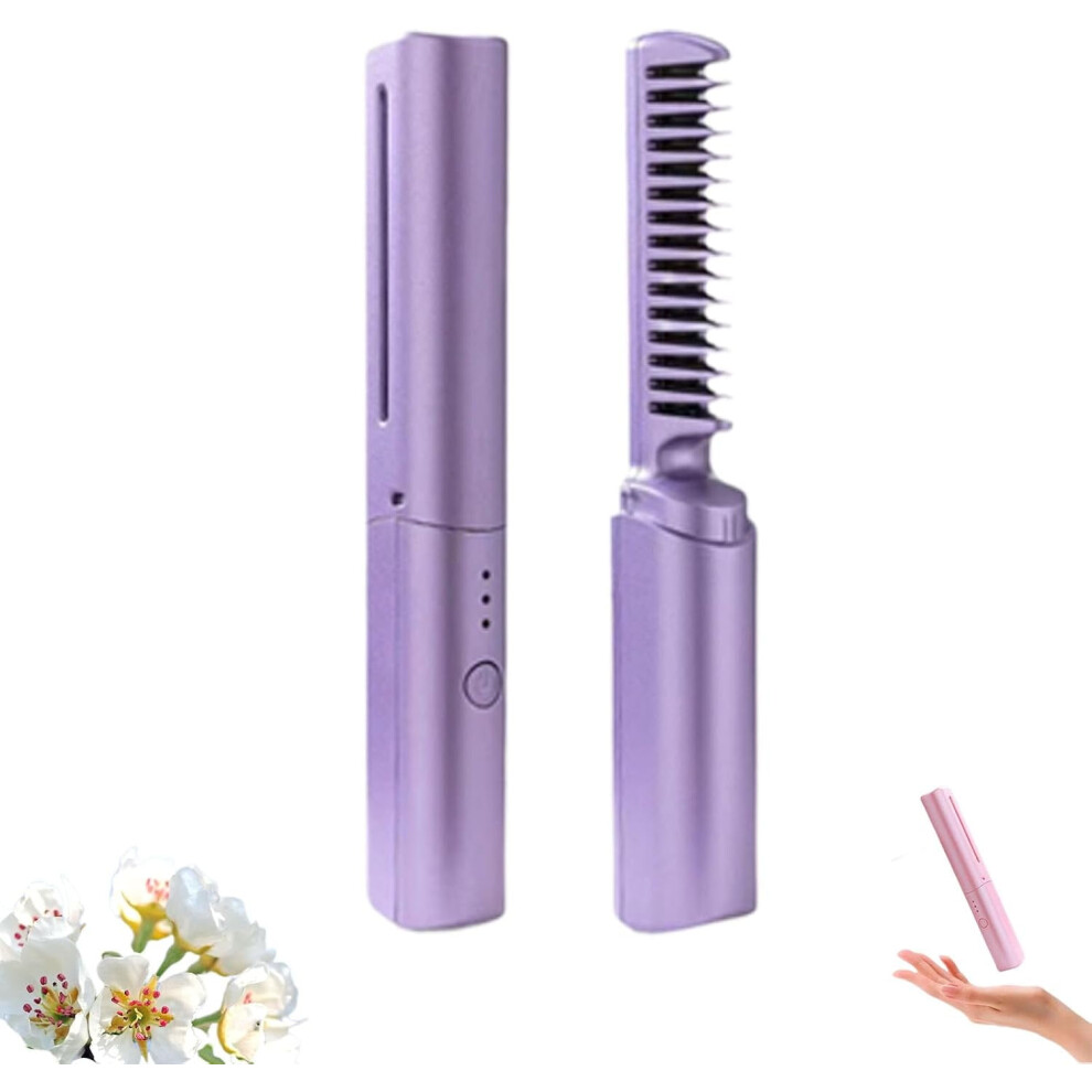 Ceramic Hairdressing Comb, Frizz-Free, Cordless 2-in-1 for Straight & Curly Hair, Fast Heating
