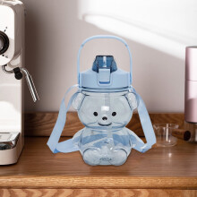 Gourde portable en plastique grande capacité avec paille, motif ours mignon, pour une hydratation quotidienne optimale.