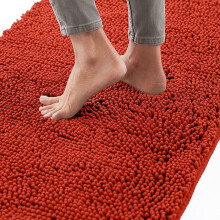 Tapis de bain épais, doux et absorbant en chenille 61 x 43 cm, envers en caoutchouc, microfibre à séchage rapide, lavable en machine, orange