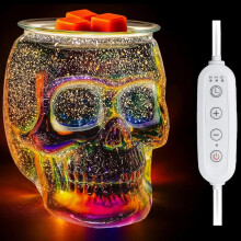 Rainbow Skull Wax Melt Warmer with Timer & Light Bulb – Electric Scented Wax Burner for Halloween & Gifts, compatible with wax melts
