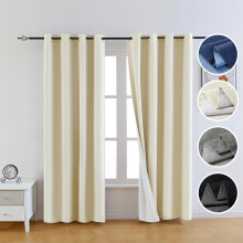 Beige Linen Blackout Curtains, 96" Long, Double Layer, 2 Panels (52" W Each), Compatible with Bedroom & Living Room