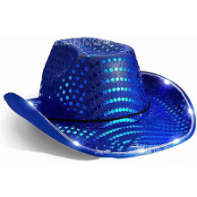Podświetlany kapelusz kowbojski, czapka kowbojska z cekinami LED, migające światło, impreza taneczna na Halloween, cosplay, święto