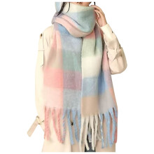 Cachecol de Natal, Cachecol de Inverno Feminino, Cachecol de Inverno com Franjas, Cachecol Grosso e Quente para Outono e Inverno, Estilo Xadrez.