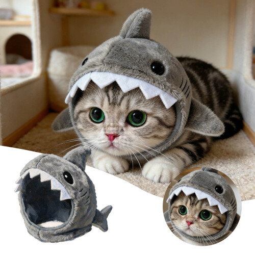 Shark Pet Hat for Cats and Small Dogs – Adjustable Grey