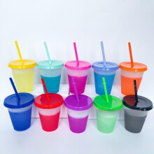 Gobelets à couleur changeante, lot de 10, gobelets en plastique de 473 ml (16 oz), réutilisables, avec couvercles et pailles, pour café glacé et
