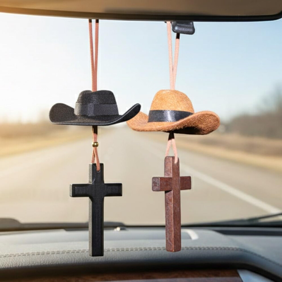 Cowboy Hat Cross Car Charm Rearview Mirror Ornament 1 Piece 9107258628145