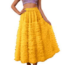 Gonne lunghe in tulle da donna, gonna lunga elegante e fluida a vita alta in stile tutù per feste.
