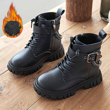 Girls Boots,Winter Warm Comfortable Soft Sole Ankle for Kids Classic British Style Boots for Everyday,Grey Boots,07 Black,5-5.5 Years