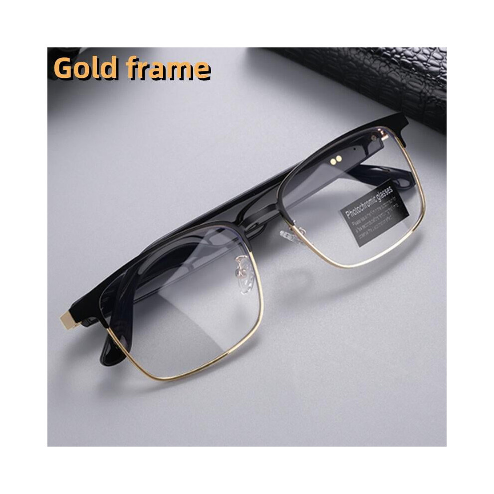 Bluetooth audio smart glasses with photochromic lenses that darken in sunlight, metal frame, surround sound and Wireless microphone