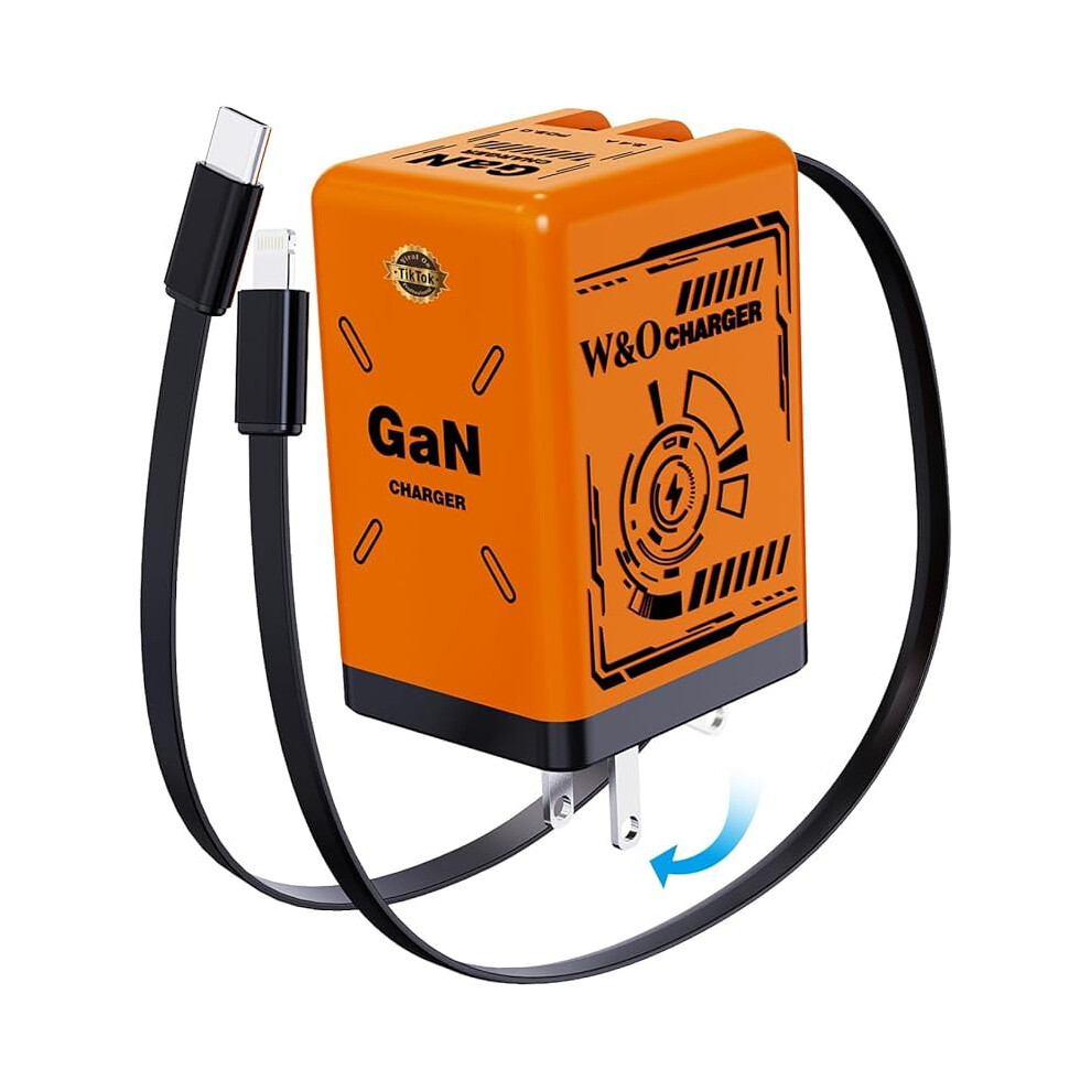 W&O Gan Charger 45W With Retractable Plug And Orange 9107258614179