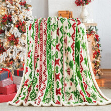 Christmas Sofa Throw Blanket – Green & Red Fleece Flannel, Soft, Thick, Machine Washable, for Couch, Bed, Family Gatherings, Winter Warmth