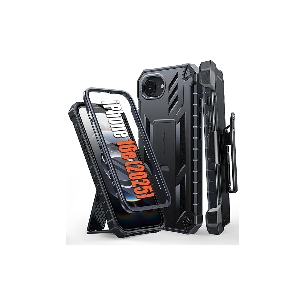 Compatible With Iphone 16E 2025: Military-Grade Rugged Case With Kickstand, Holster & Shockproof Tpu Bumper Â Matte Black 9448990544462