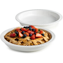 Ceramic Pie Pan Set of 2, 11 inch Round Baking Dish, Porcelain Pie Plate, Non-Stick, Oven & Dishwasher Safe, Non-Stick Pie Dish for Baking