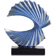 Sculpture Vague Bleu Or, Décoration Intérieure Moderne Vague Océanique, Statue d'Art en Résine pour Étagère, Table Basse, Meuble TV Adornos