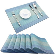 Wasbare, geweven, antislip, isolerende en duurzame vinyl placemats, set van 6 (6 placemats, kustblauw)