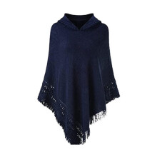 HeroNeo Poncho invernale da donna in maglia con cappuccio, mantella, scialle con frange e nappe all'uncinetto, maglione avvolgente