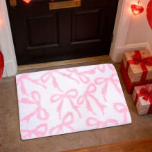 Tapis décoratif romantique en peluche avec nœud papillon - Tapis doux et antidérapant, idéal pour les chambres, les salons et comme cadeau de