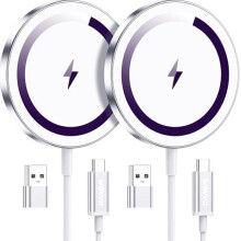 FU1999Mag-Safe trådlös laddare, 2-pack, 15W snabbladdning för iPhone 16/15/14/13/12Pro/Max/Plus/mini och AirPods 3/2/Pro, stark magnet, lila –