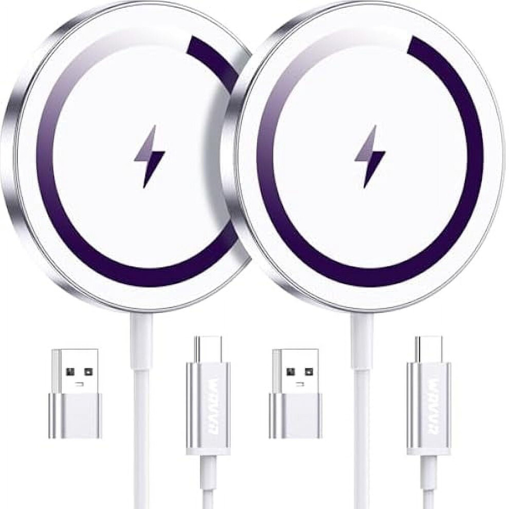 Fu1999 Mag-Safe Wireless Charger 2-Pack, 15W Fast Charging For Iphone 16/15/14/13/12 Pro/Max/Plus/Mini & Airpods 3/2/Pro, Strong Magnet, Â Purple 9329345175329