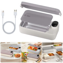 Boîte à lunch chauffante électrique, 900 ml, acier inoxydable, 7200 mAh, portable (grise) – Alimentation USB