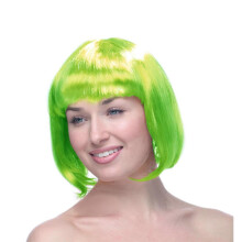 Neónovo zelená bob parochňa s plochou ofinou 30 cm