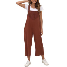 Macacão feminino moderno com bolsos, botões frontais e sem mangas, cor sólida, modelo jardineira, confortável, tamanho 4XL (café).