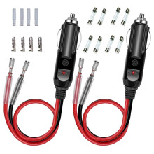 2PC 12V Fused Replacement Cigarettelighter Male Plug With LED Light &1FT 16AWG Extension With 15A Dome Lights Trunk Light Interior Light Strips