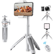 Selfie Stick Tripod with 360 Rotation, Ball Head & Cold Shoe Mount, Wireless Remote Phone Holder – White