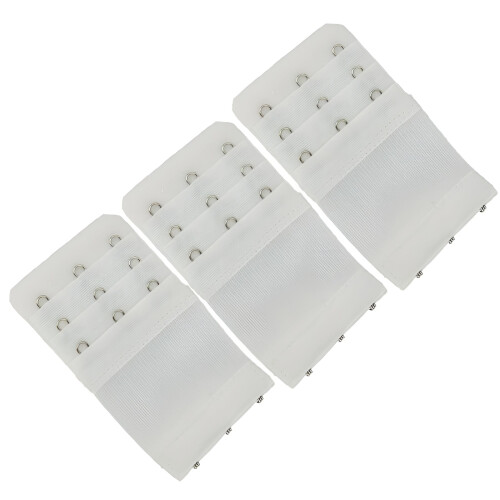 Stretch Elastic Bra Extender, 3-Hook, White (3-Pack)