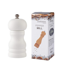 Solid Wood Pepper Grinder Mill, Manual Spice Grinder, Pu Painted Kitchen Tool for Seasoning, Cooking, and Dining, White, 1 Pc