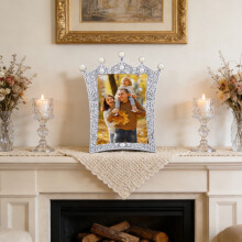 European Pearl Inlaid Photo Frame, French Resin Wall Decor with Bracket, Gold Silver Wedding Home Decoration Frame for Living Room Bedroom