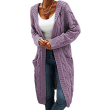 Γυναικείο μακρύ βαμβακερό πουλόβερ με oversized πλεκτή ζακέτα με πλέξη