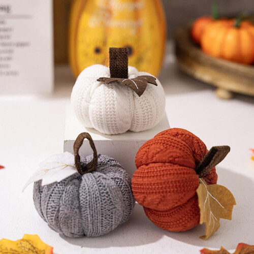 Mini Knitted Pumpkin Decor Set of3 1