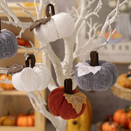 Mini Knitted Pumpkin Decor Set of3 2